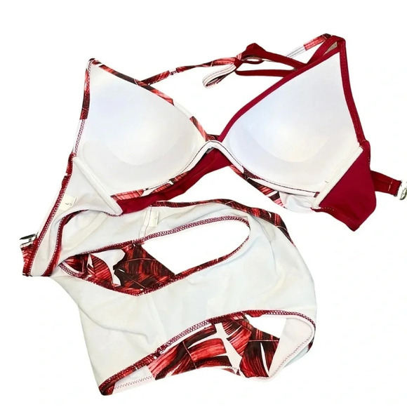 Tropical Palm Tree Res Leaf Print Bikini Set - Large, Like New. Ladies Swimwear - Picture 2 of 8